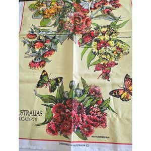 Vintage Ross Australias Eucalypts Tea Towel Linen Cotton Botanical Butterfly